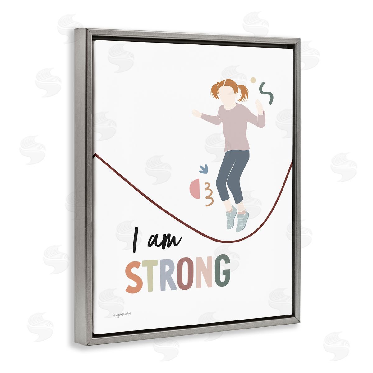 Lady Louises I Am Strong Uplifting Girl Jumping Rope Phrase Gray Floating Frame Canvas Wall Art Print