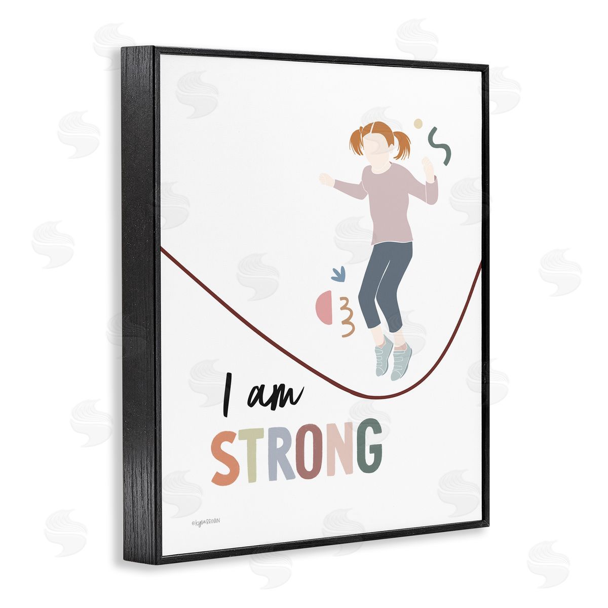 Lady Louises I Am Strong Uplifting Girl Jumping Rope Phrase Black Framed Giclee Wall Art Print