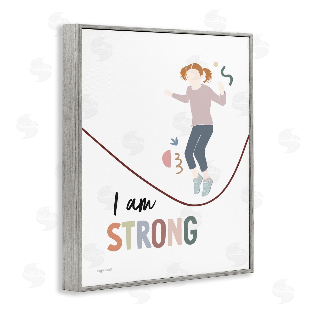 Lady Louises I Am Strong Uplifting Girl Jumping Rope Phrase Gray Framed Giclee Wall Art Print
