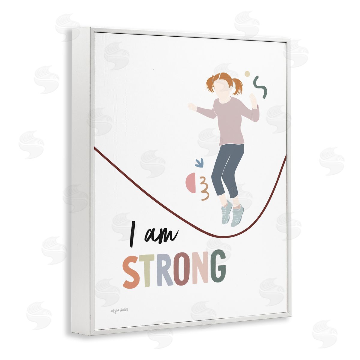 Lady Louises I Am Strong Uplifting Girl Jumping Rope Phrase White Framed Giclee Wall Art Print