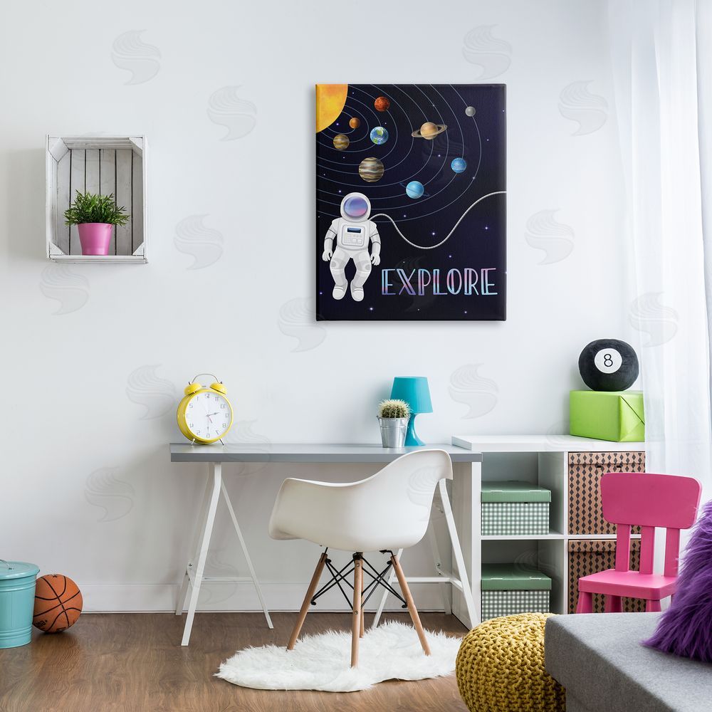 Linda Birtel Explore Outer Space Adventure Astronaut Among Planets Canvas Wall Art Print in Room