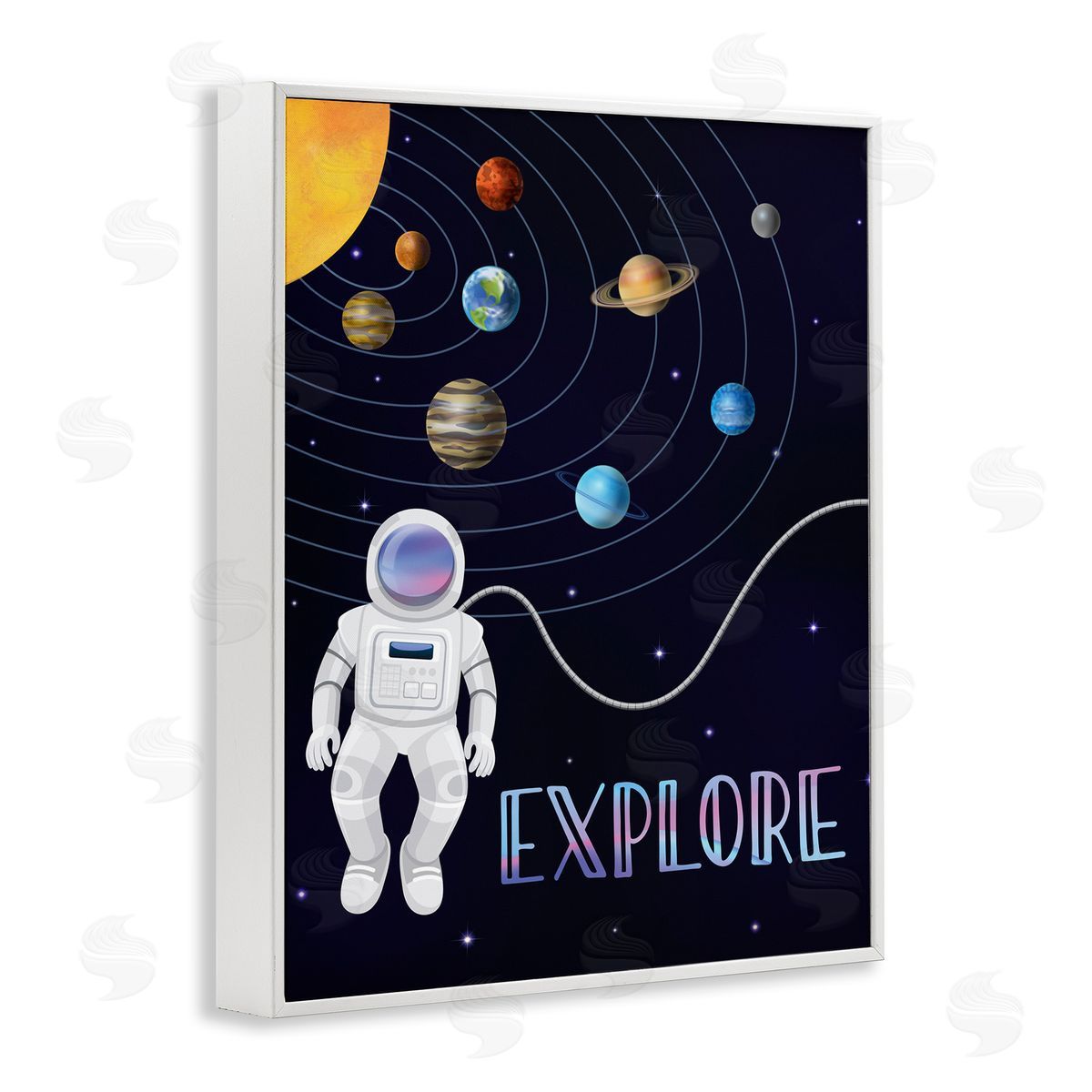 Linda Birtel Explore Outer Space Adventure Astronaut Among Planets White Framed Giclee Wall Art Print