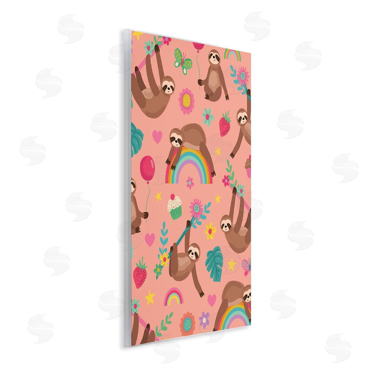Lisa Perry Whitebutton Sloths Climbing Botanical Branches Whimsical Floral Pattern Wall Plaque Art Print