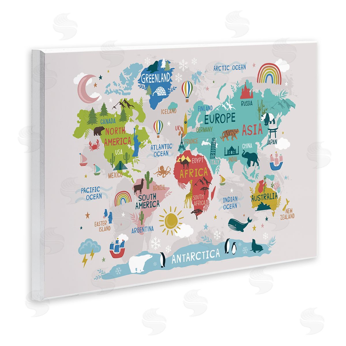 Lisa Perry Whitebutton Native Animals World Map Educational Wildlife Atlas Wall Plaque Art Print