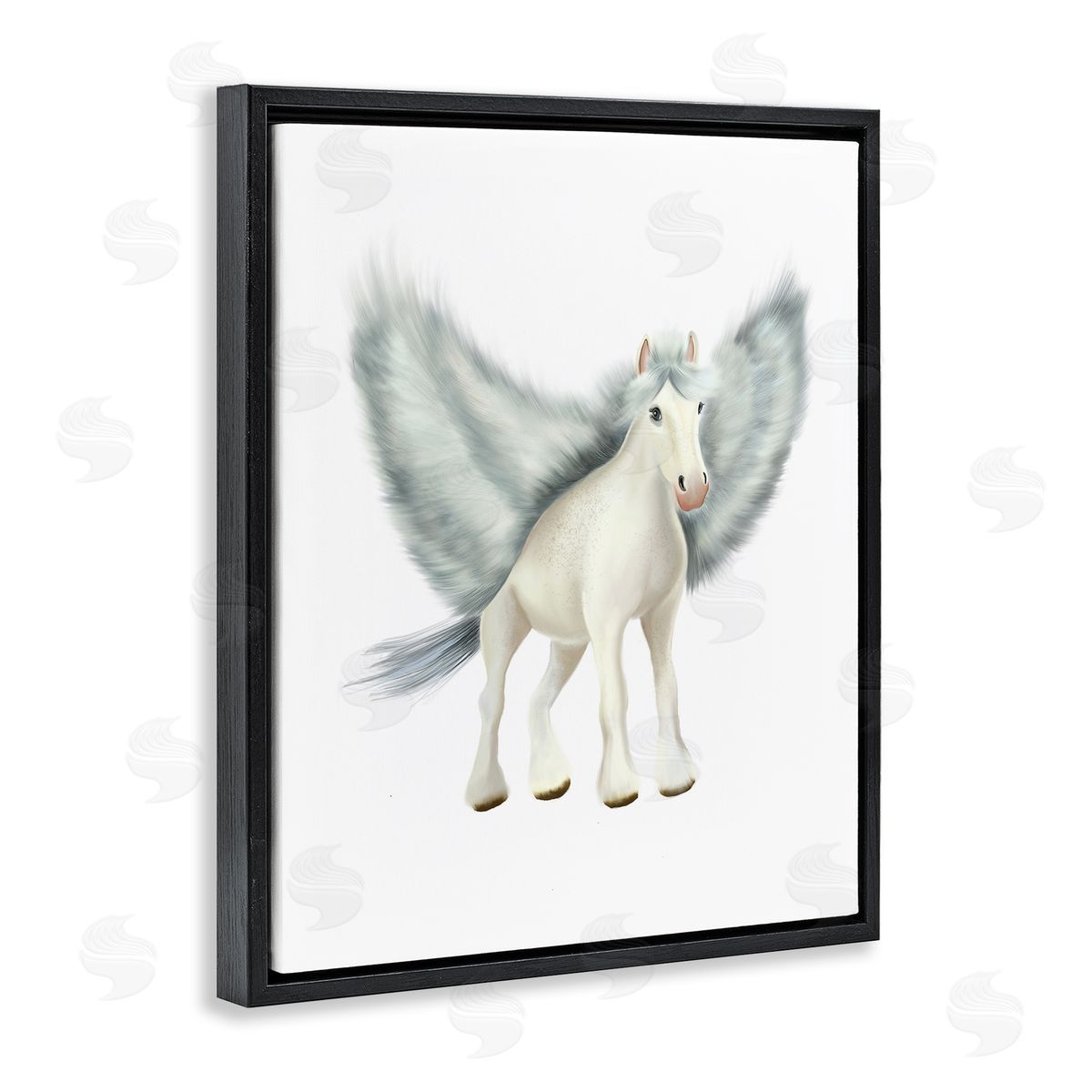 Studio Q Mythical Pegasus Creature Flying Horse Fantasy Painting Black Floating Frame Canvas Wall Art Print