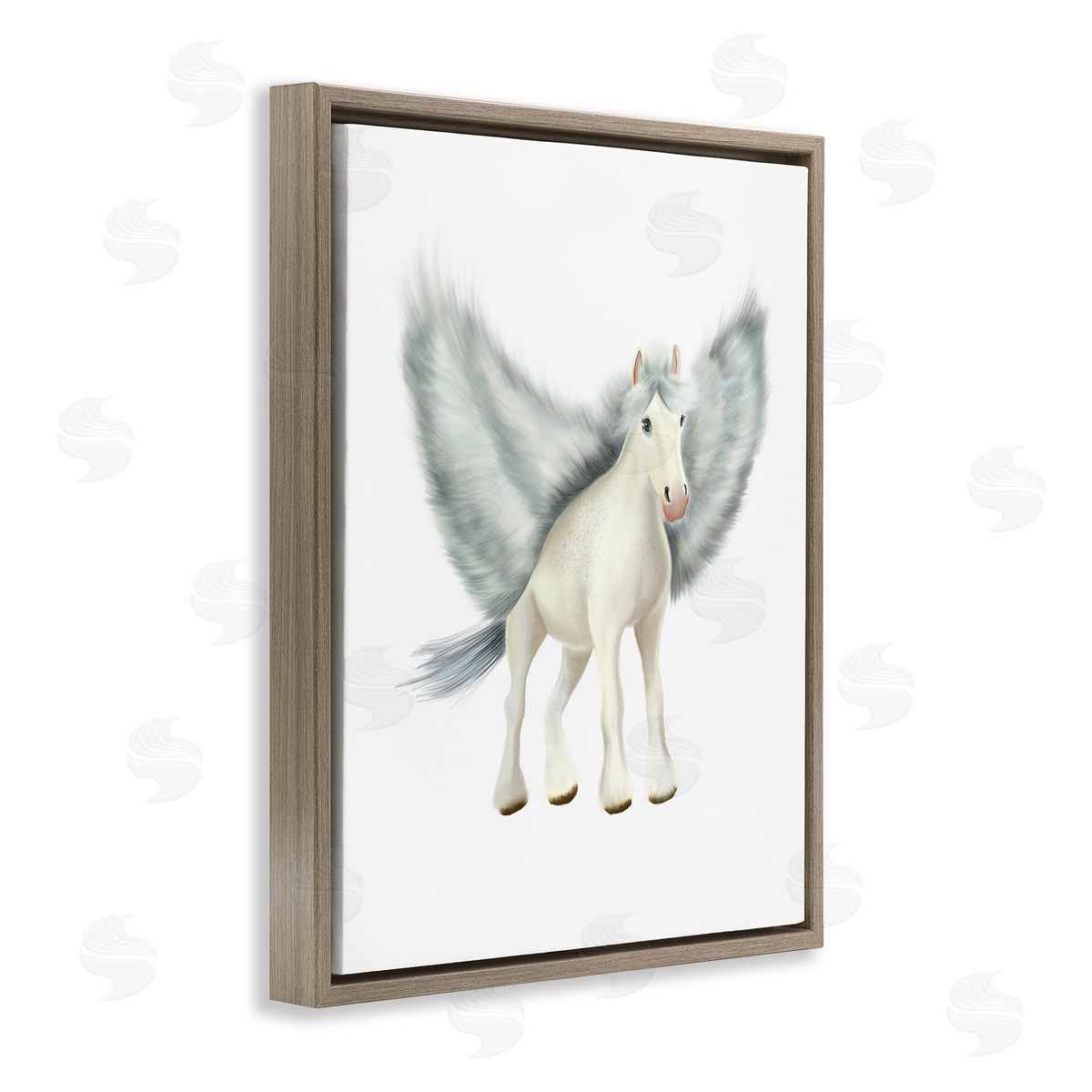 Studio Q Mythical Pegasus Creature Flying Horse Fantasy Painting Brown Floating Frame Canvas Wall Art Print