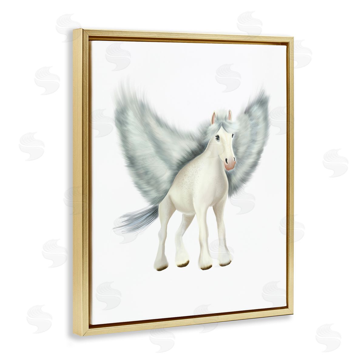 Studio Q Mythical Pegasus Creature Flying Horse Fantasy Painting Gold Floating Frame Canvas Wall Art Print
