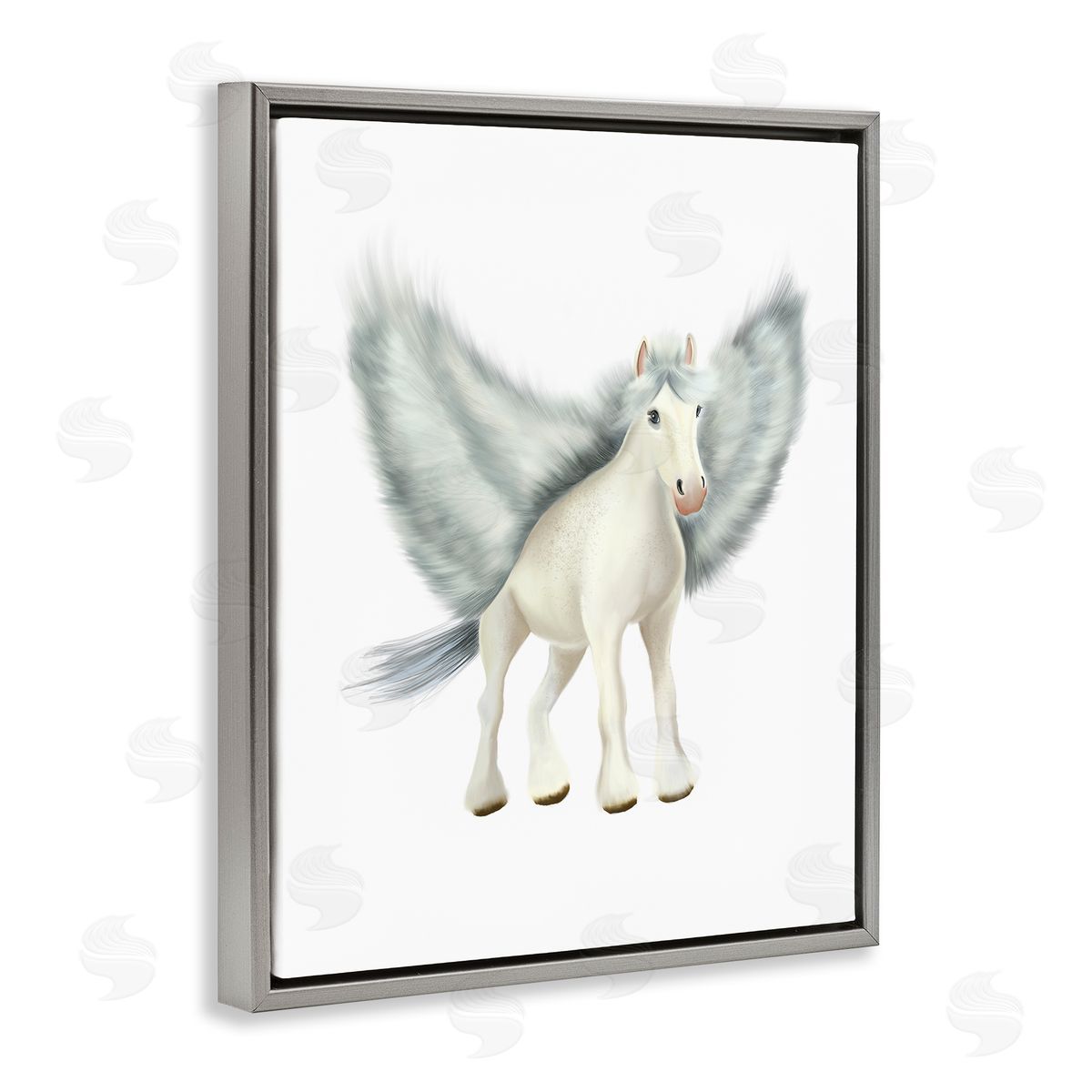 Studio Q Mythical Pegasus Creature Flying Horse Fantasy Painting Gray Floating Frame Canvas Wall Art Print