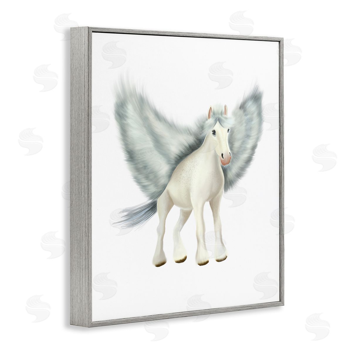 Studio Q Mythical Pegasus Creature Flying Horse Fantasy Painting Gray Framed Giclee Wall Art Print