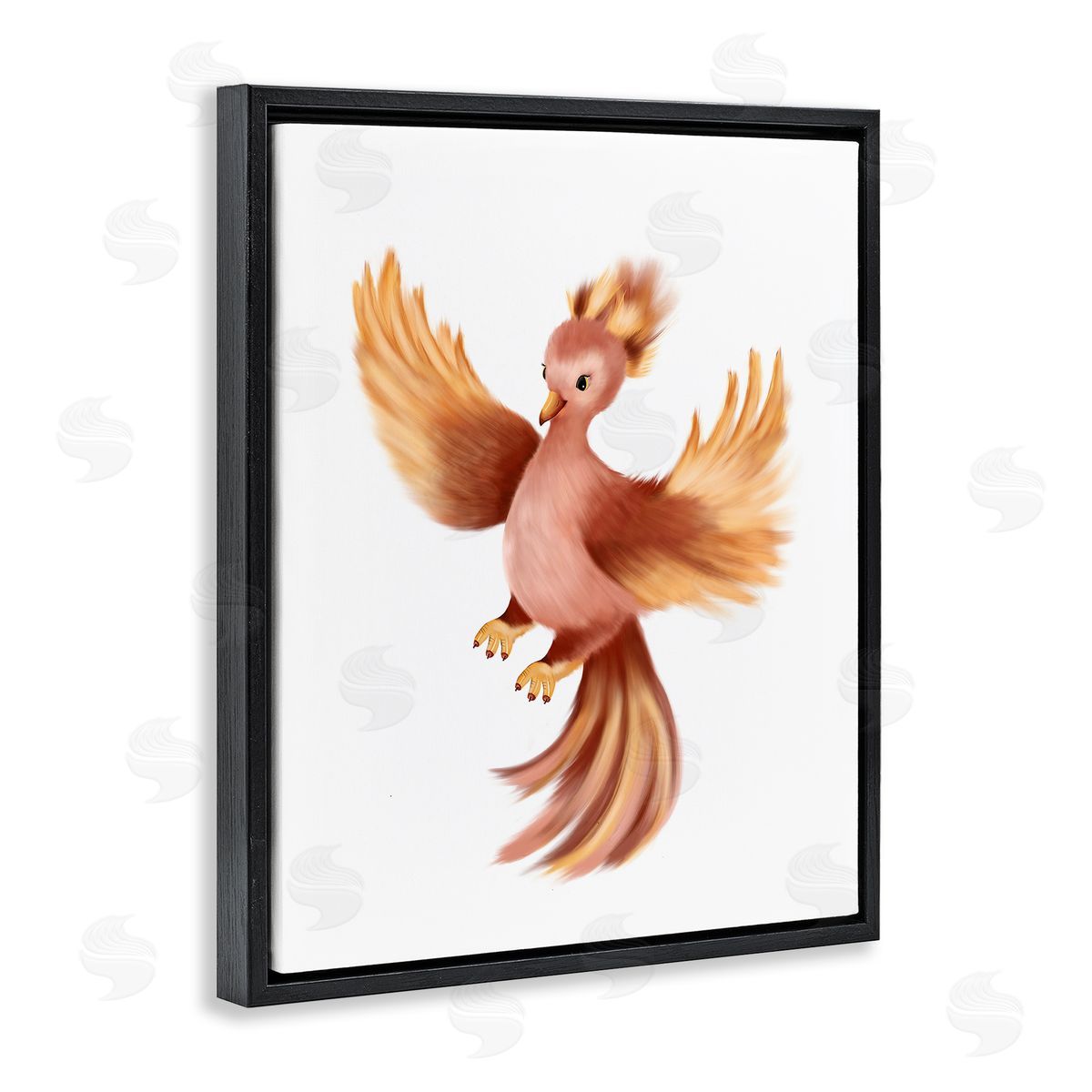 Studio Q Flying Phoenix Bird Mythology Fantasy Creature Illustration Black Floating Frame Canvas Wall Art Print