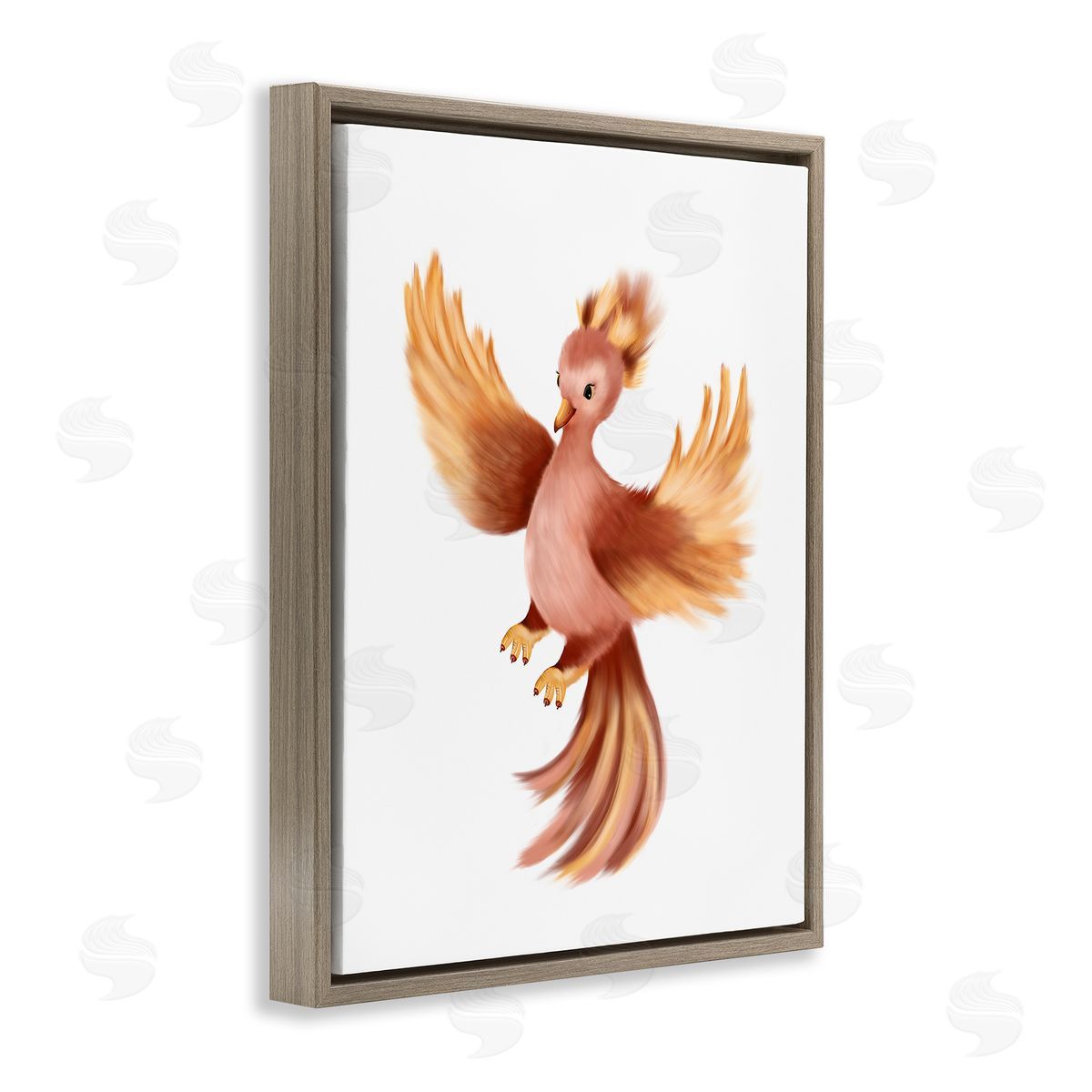 Studio Q Flying Phoenix Bird Mythology Fantasy Creature Illustration Brown Floating Frame Canvas Wall Art Print