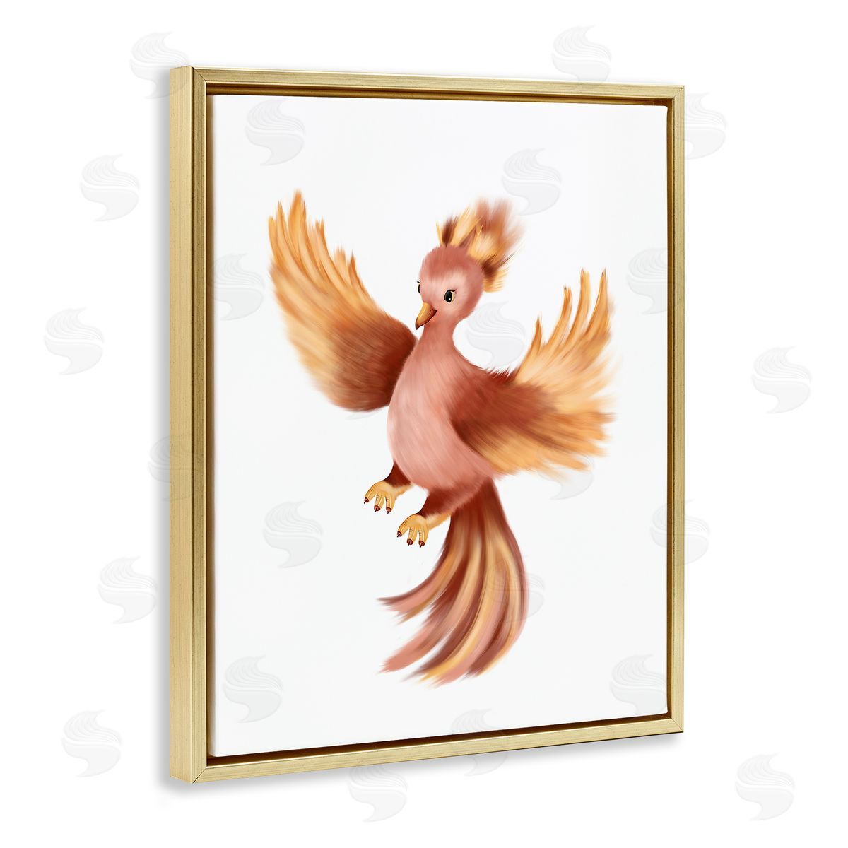 Studio Q Flying Phoenix Bird Mythology Fantasy Creature Illustration Gold Floating Frame Canvas Wall Art Print