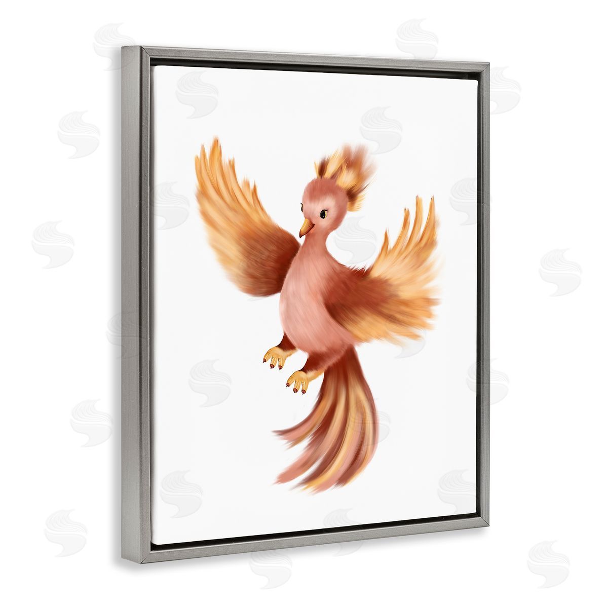 Studio Q Flying Phoenix Bird Mythology Fantasy Creature Illustration Gray Floating Frame Canvas Wall Art Print
