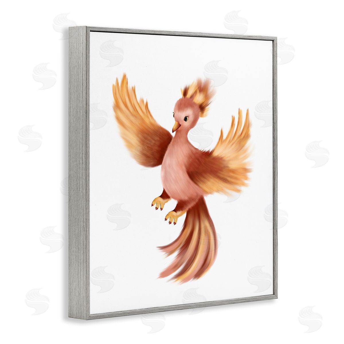 Studio Q Flying Phoenix Bird Mythology Fantasy Creature Illustration Gray Framed Giclee Wall Art Print