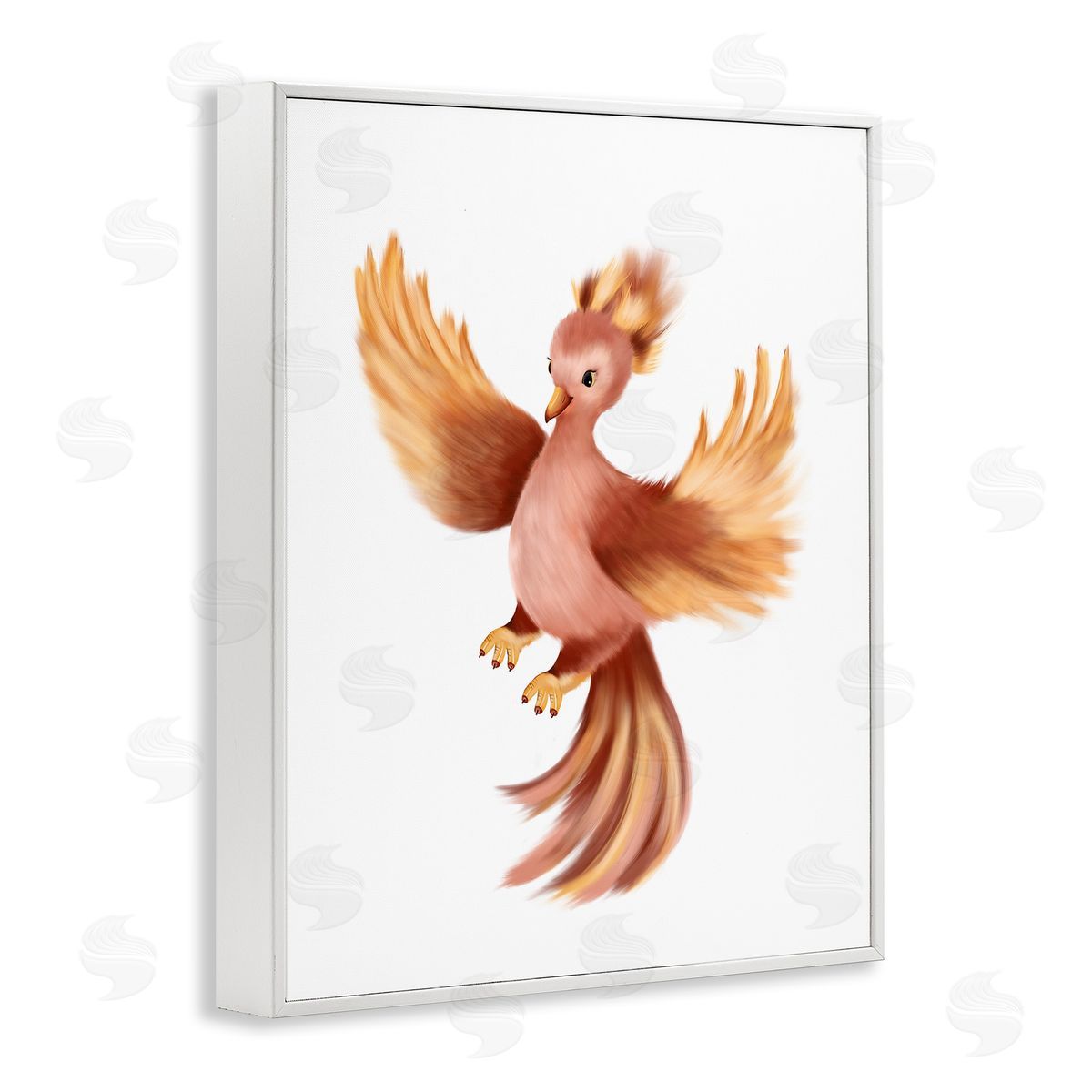 Studio Q Flying Phoenix Bird Mythology Fantasy Creature Illustration White Framed Giclee Wall Art Print