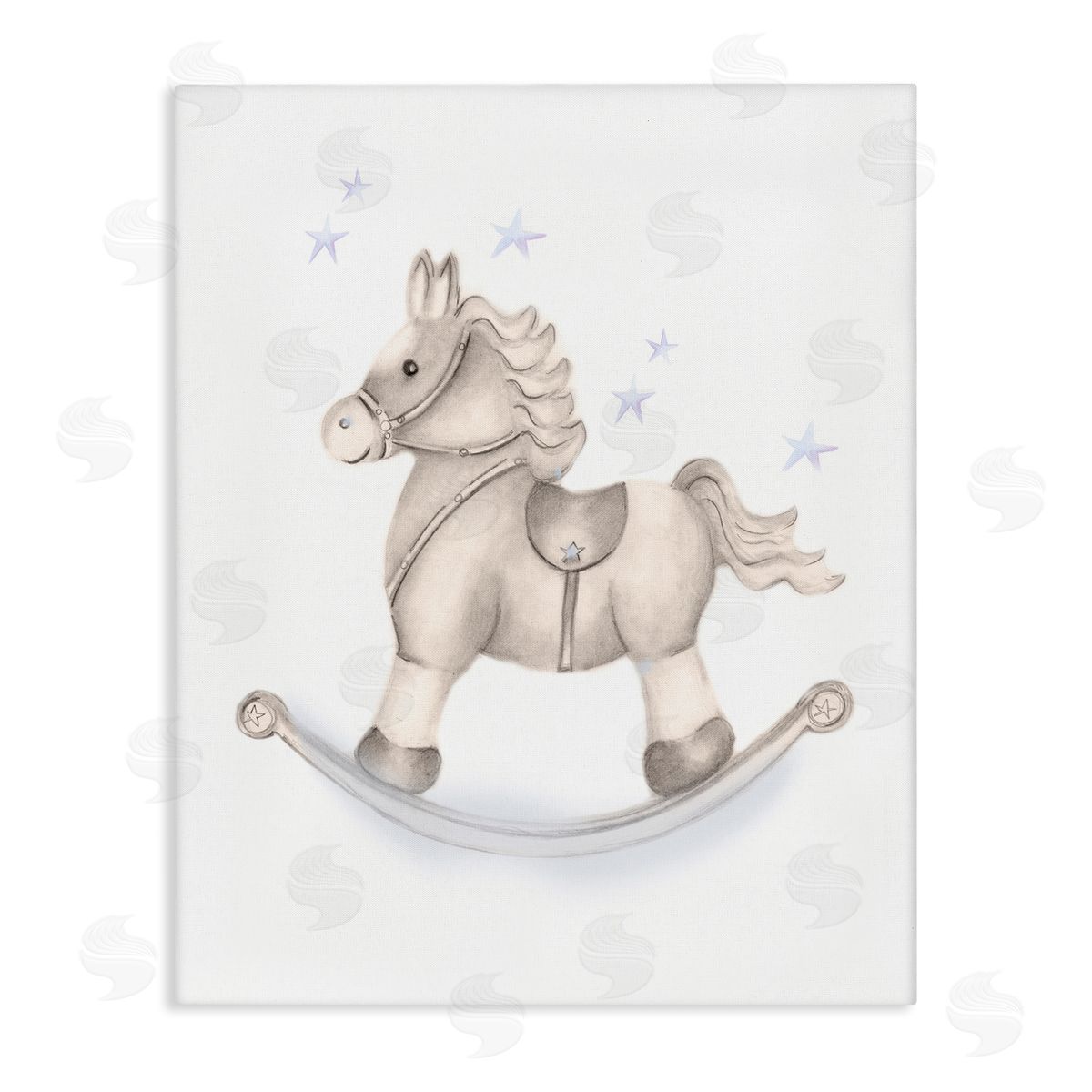 Studio Q Gentle Rocking Horse Blue Stars Nursery Playroom  Stretched Canvas Wall Art Print