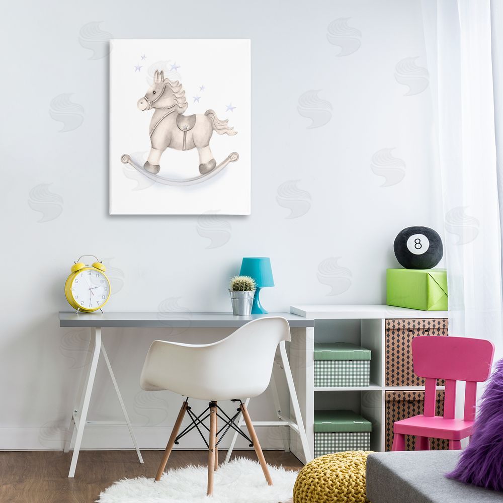 Studio Q Gentle Rocking Horse Blue Stars Nursery Playroom  Canvas Wall Art Print in Room