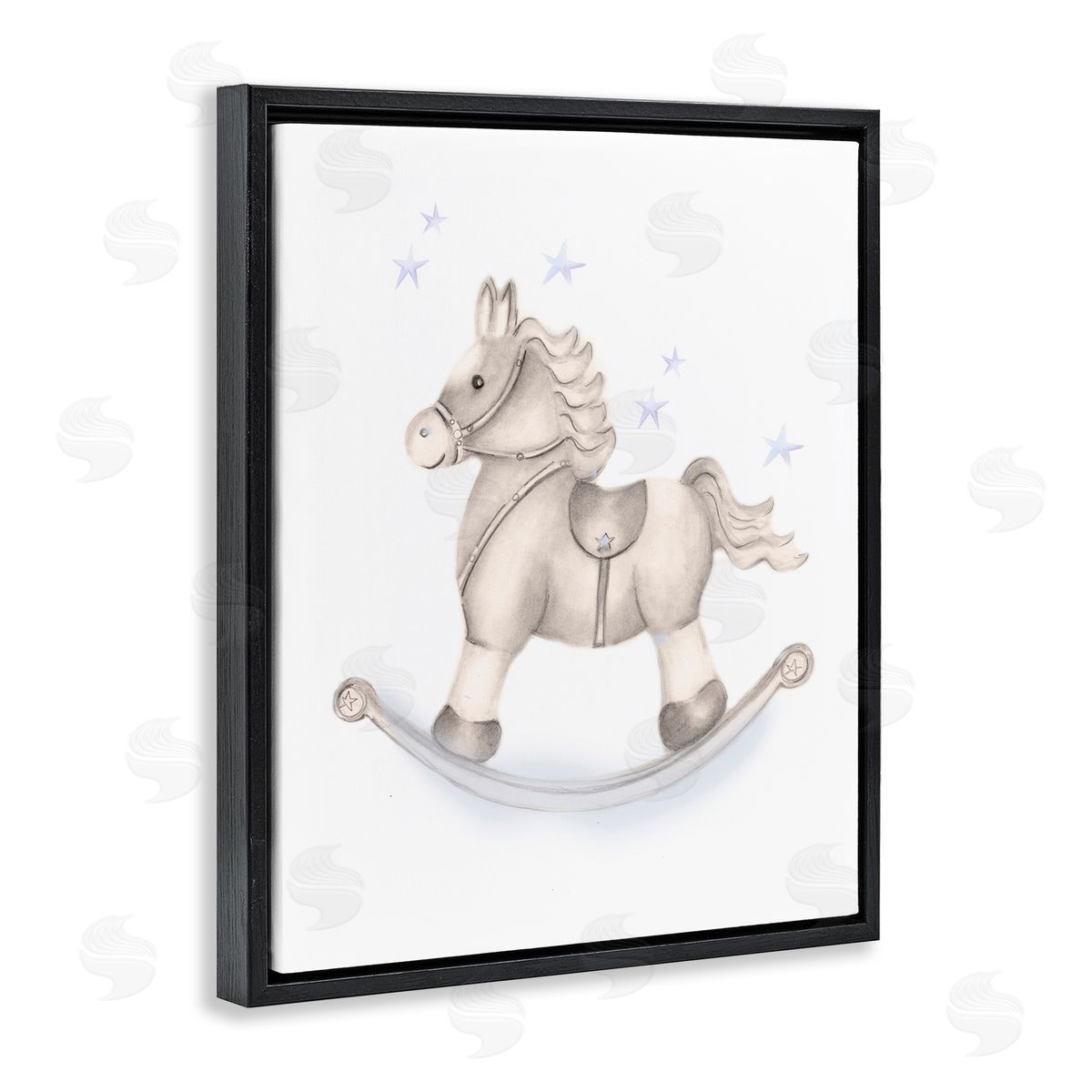 Studio Q Gentle Rocking Horse Blue Stars Nursery Playroom  Black Floating Frame Canvas Wall Art Print