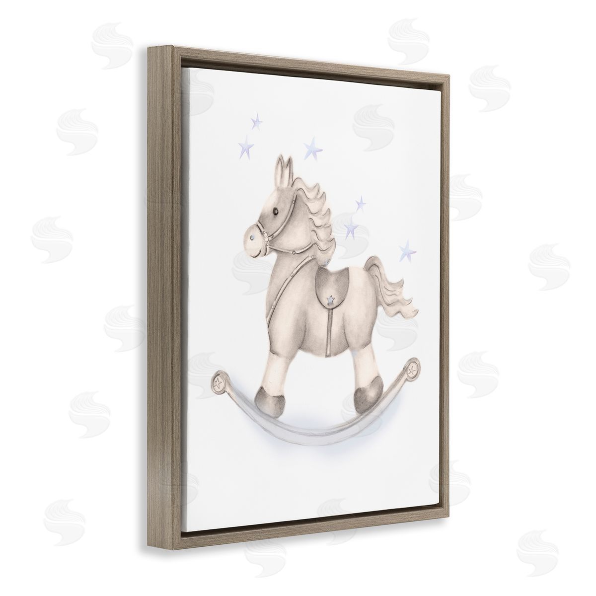 Studio Q Gentle Rocking Horse Blue Stars Nursery Playroom  Brown Floating Frame Canvas Wall Art Print