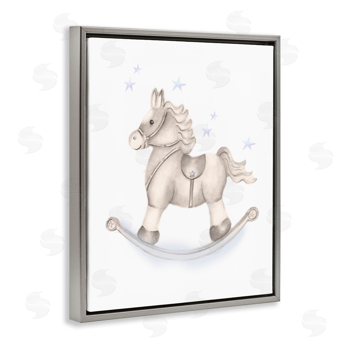 Studio Q Gentle Rocking Horse Blue Stars Nursery Playroom  Gray Floating Frame Canvas Wall Art Print