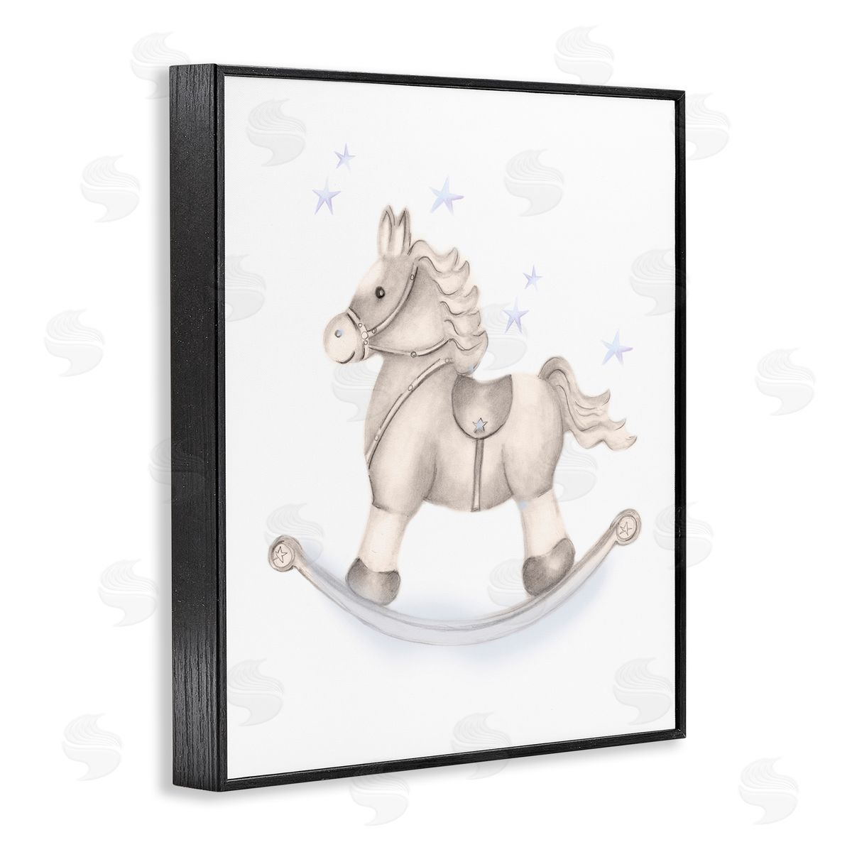 Studio Q Gentle Rocking Horse Blue Stars Nursery Playroom  Black Framed Giclee Wall Art Print