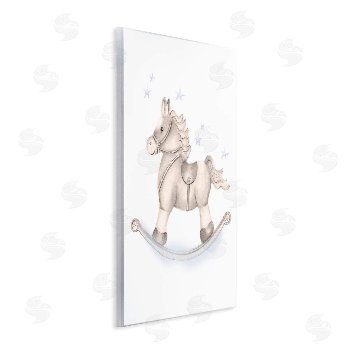 Studio Q Gentle Rocking Horse Blue Stars Nursery Playroom  Wall Plaque Art Print