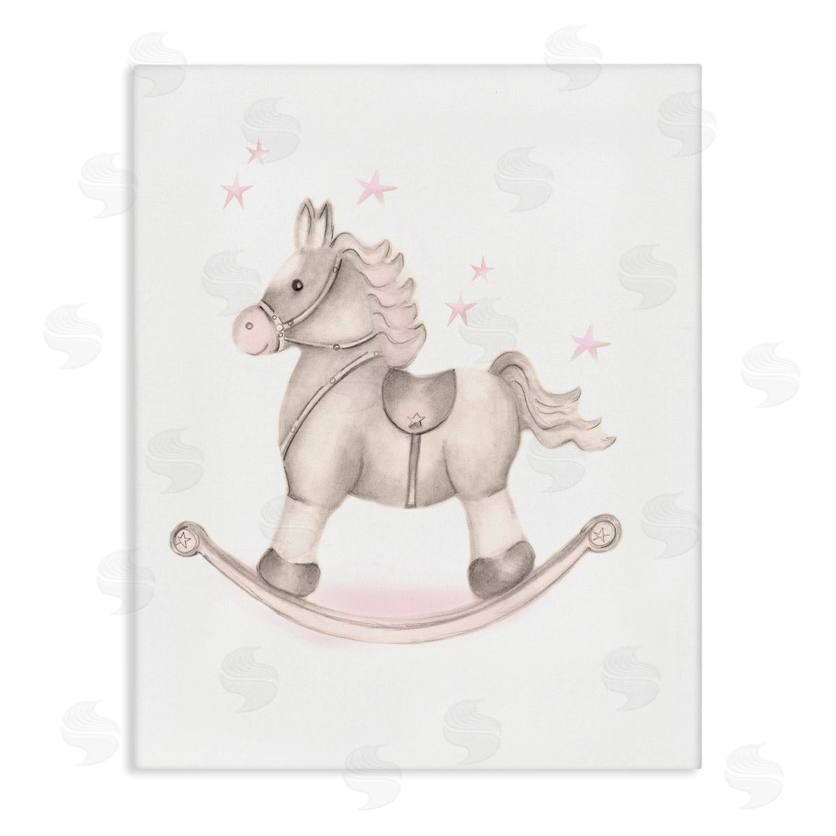 Studio Q Pink Rocking Horse Kids Nursery Toy Illustration Stretched Canvas Wall Art Print