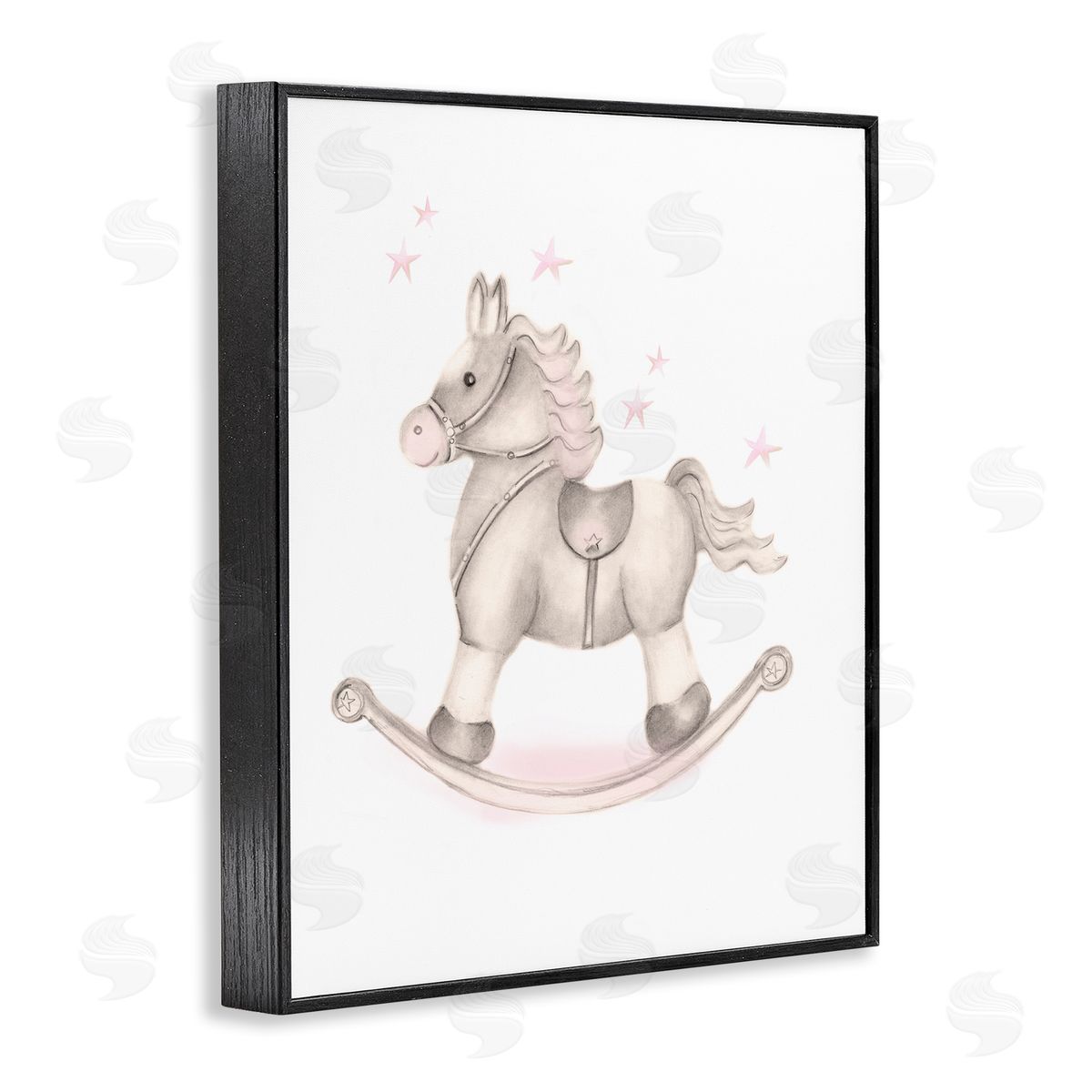Studio Q Pink Rocking Horse Kids Nursery Toy Illustration Black Framed Giclee Wall Art Print