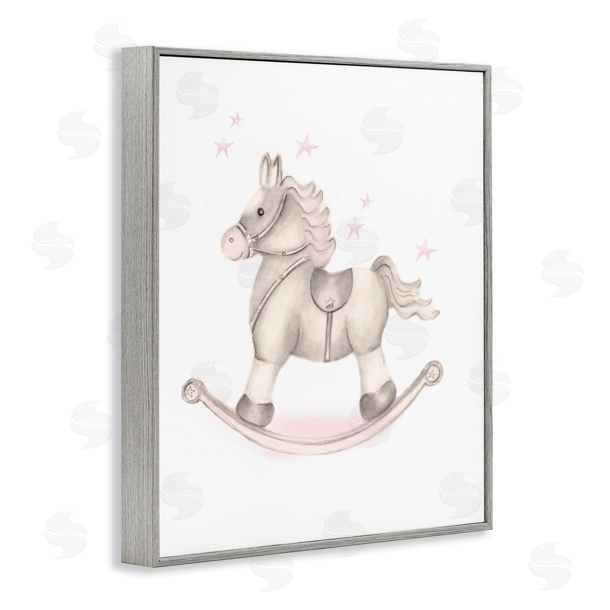 Studio Q Pink Rocking Horse Kids Nursery Toy Illustration Gray Framed Giclee Wall Art Print