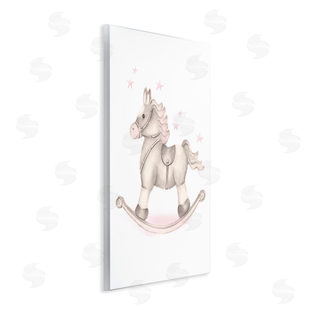 Studio Q Pink Rocking Horse Kids Nursery Toy Illustration Wall Plaque Art Print