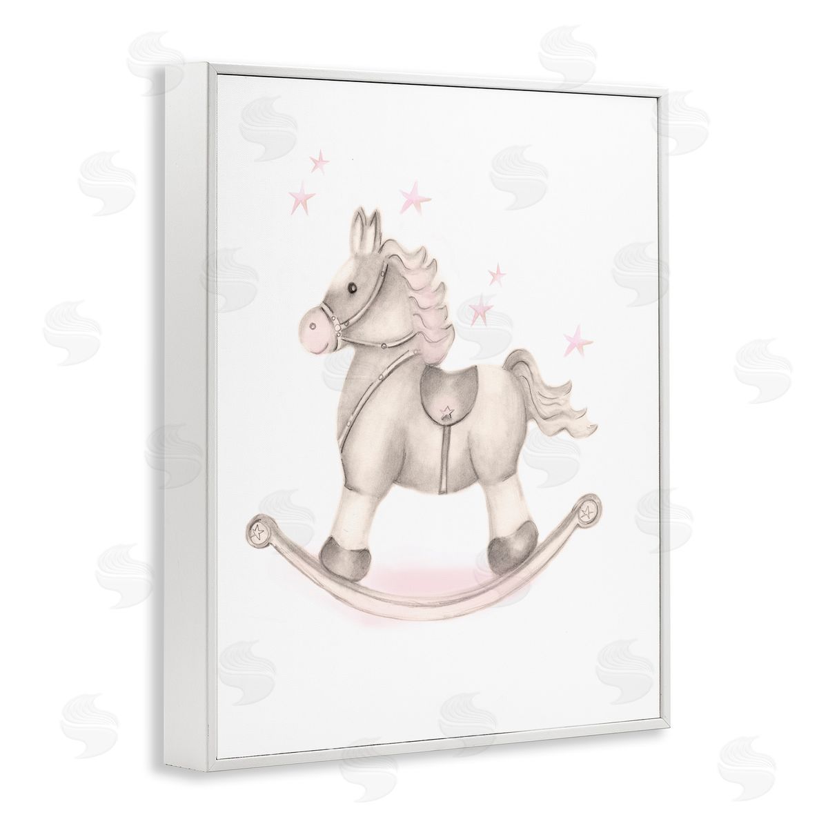 Studio Q Pink Rocking Horse Kids Nursery Toy Illustration White Framed Giclee Wall Art Print