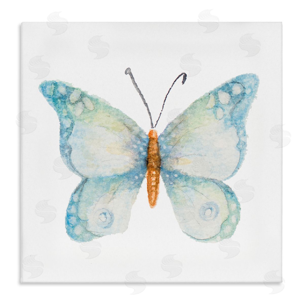 Janice Gaynor Elegant Blue Butterfly Insect Animal Watercolor Effect Stretched Canvas Wall Art Print
