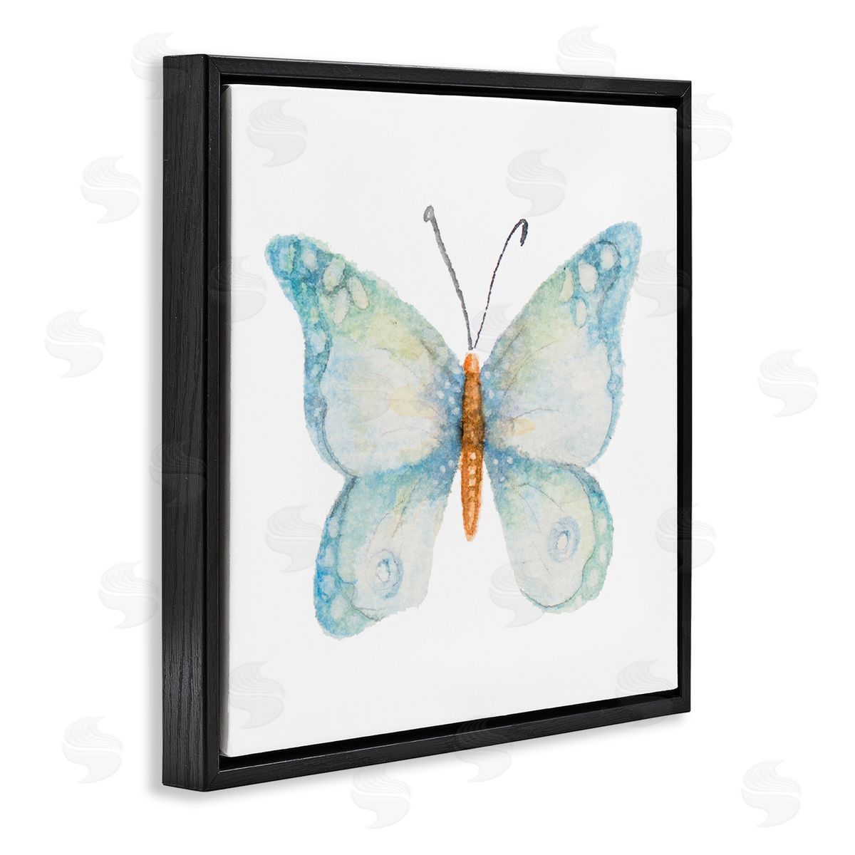 Janice Gaynor Elegant Blue Butterfly Insect Animal Watercolor Effect Black Floating Frame Canvas Wall Art Print