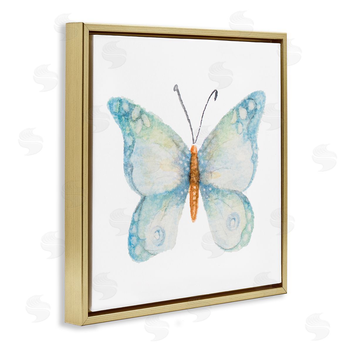Janice Gaynor Elegant Blue Butterfly Insect Animal Watercolor Effect Gold Floating Frame Canvas Wall Art Print