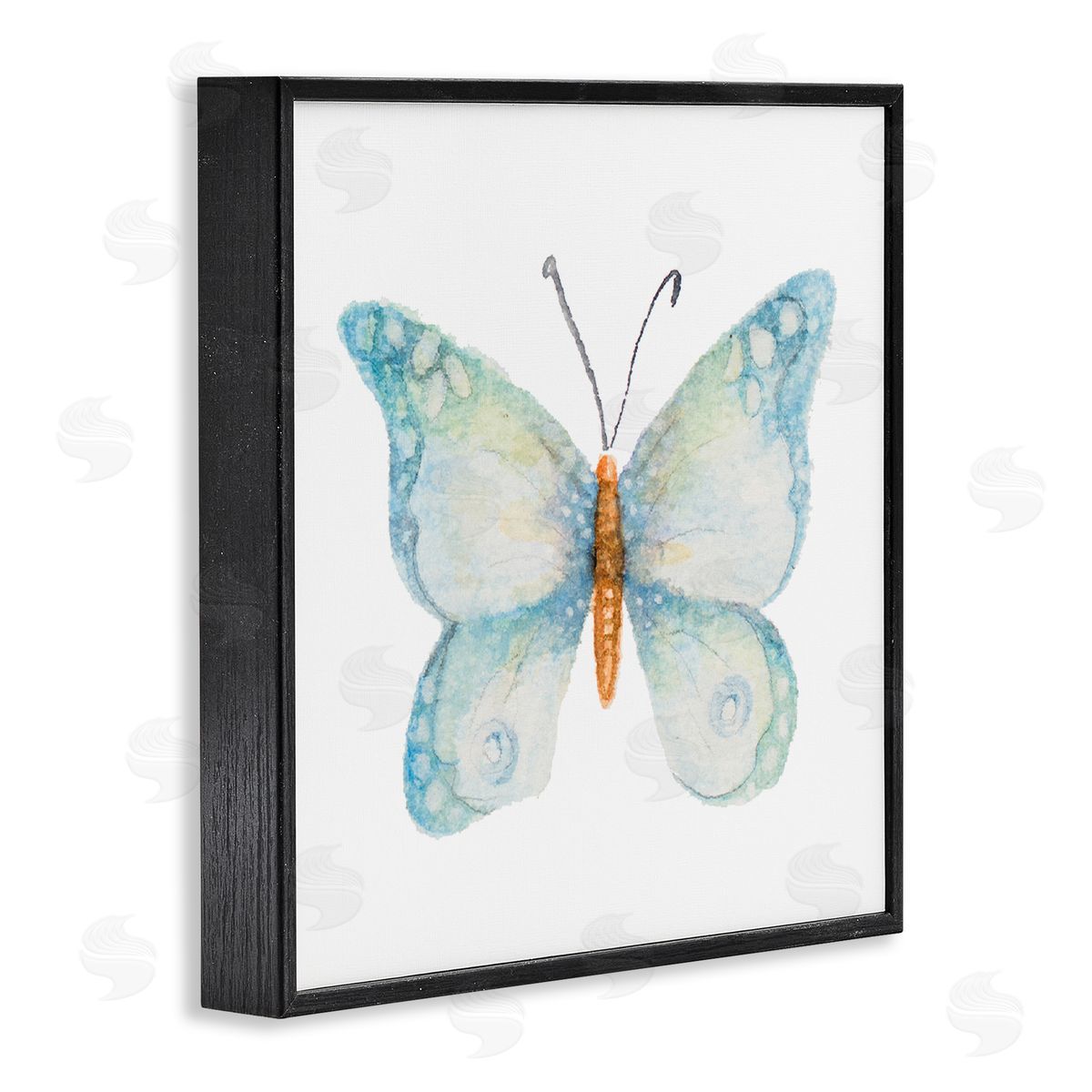 Janice Gaynor Elegant Blue Butterfly Insect Animal Watercolor Effect Black Framed Glicee Wall Art Print