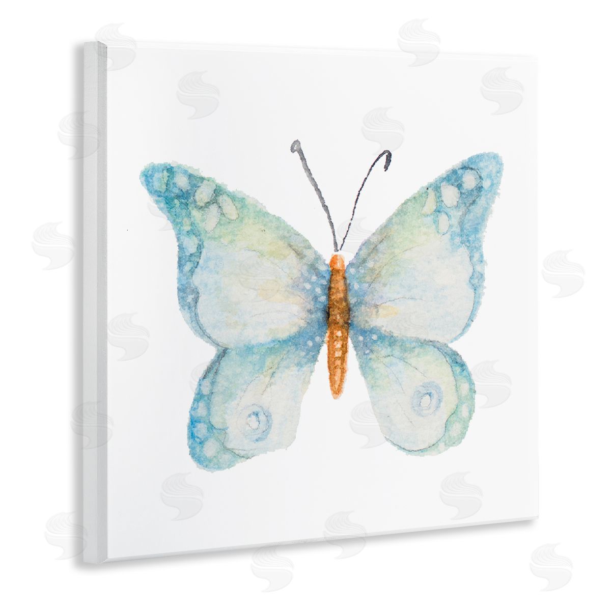 Janice Gaynor Elegant Blue Butterfly Insect Animal Watercolor Effect Wooden Wall Plaque Art Print