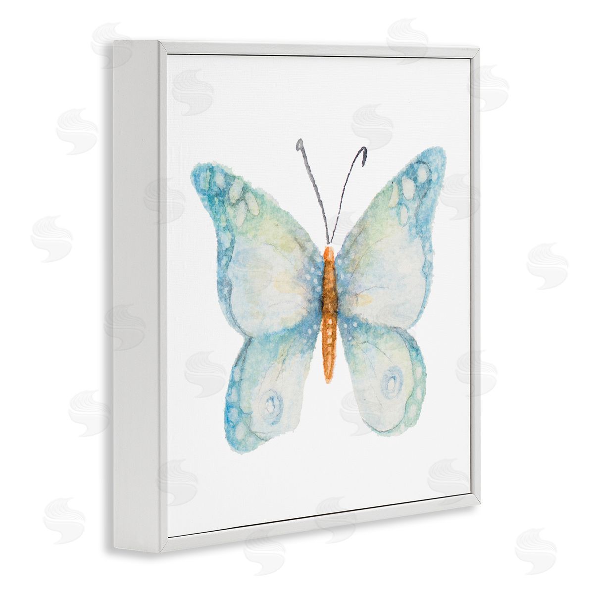 Janice Gaynor Elegant Blue Butterfly Insect Animal Watercolor Effect White Framed Glicee Wall Art Print