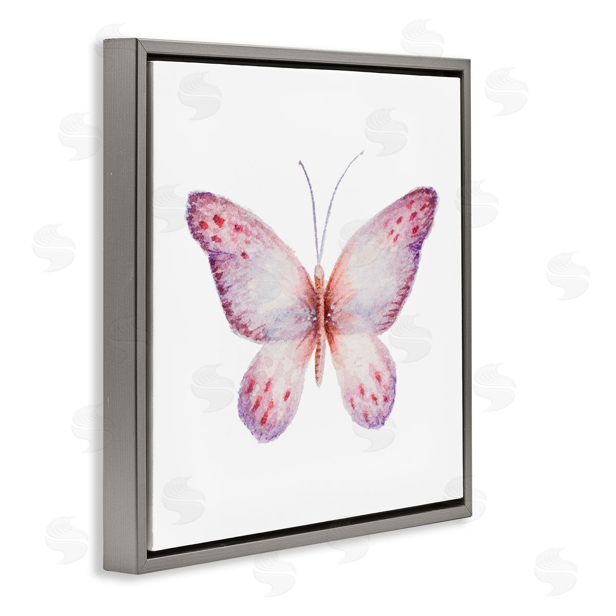 Janice Gaynor Delicate Butterfly Red Spotted Wings Insect Illustration Gray Floating Frame Canvas Wall Art Print