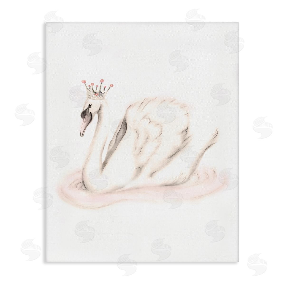 Studio Q Elegant Swan Princess Wearing Crown Tiara Pink Jewels Stretched Canvas Wall Art Print