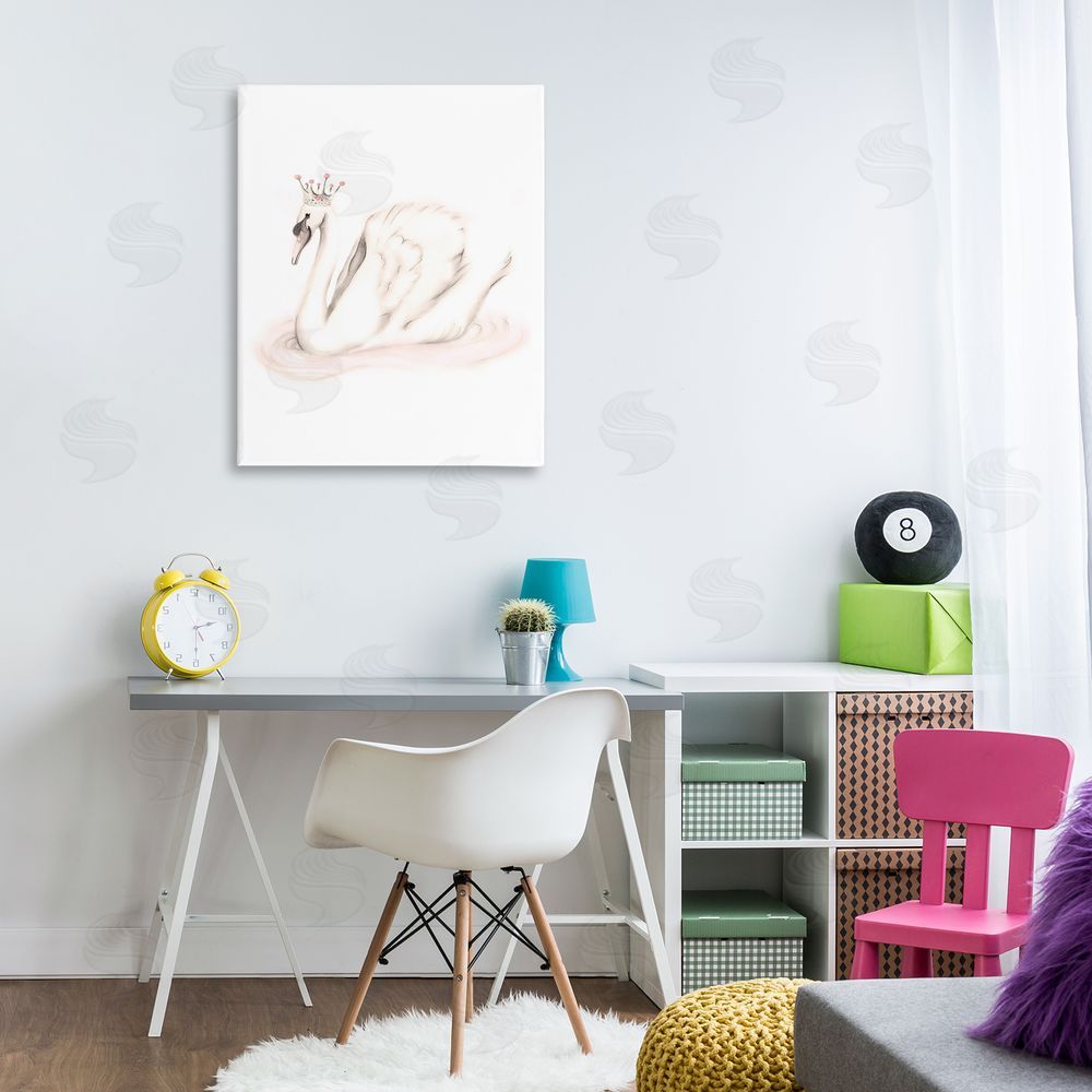 Studio Q Elegant Swan Princess Wearing Crown Tiara Pink Jewels Canvas Wall Art Print in Room