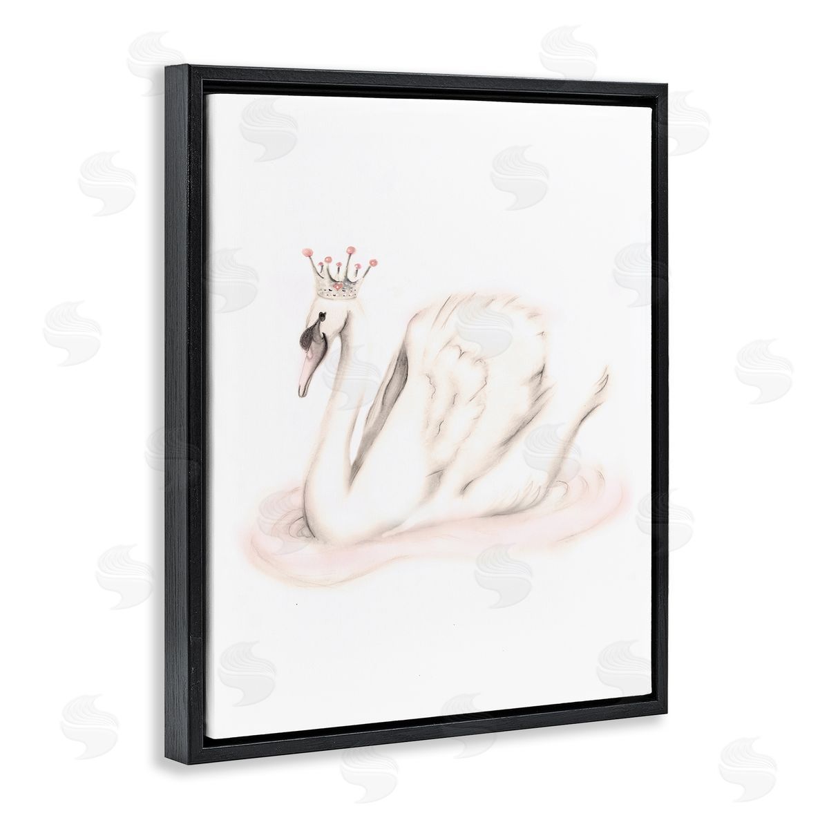 Studio Q Elegant Swan Princess Wearing Crown Tiara Pink Jewels Black Floating Frame Canvas Wall Art Print
