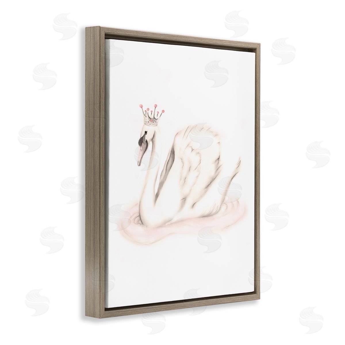 Studio Q Elegant Swan Princess Wearing Crown Tiara Pink Jewels Brown Floating Frame Canvas Wall Art Print
