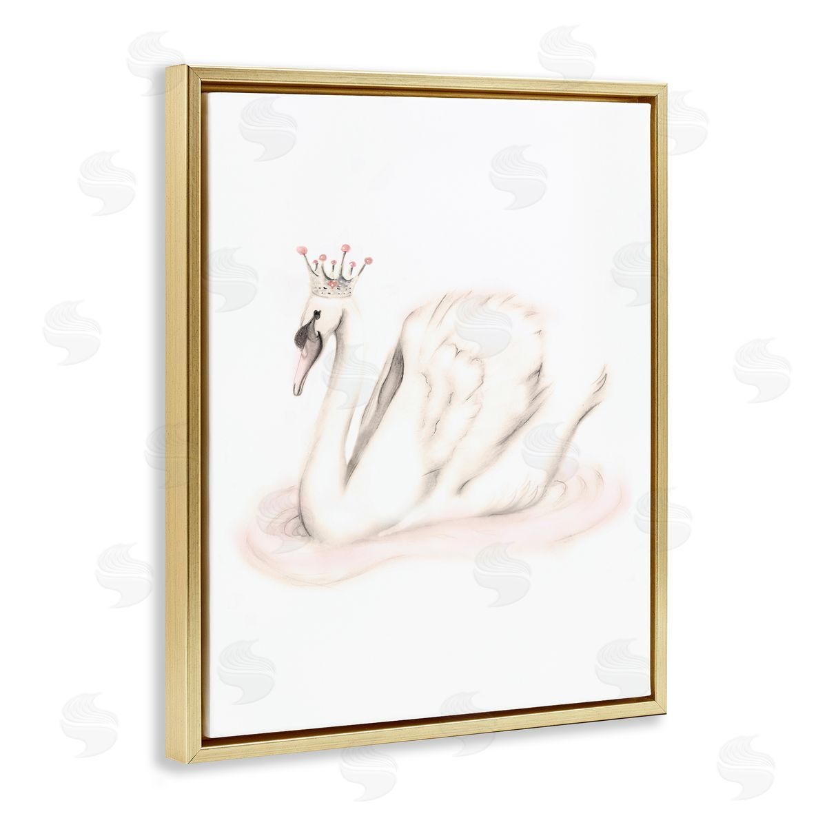 Studio Q Elegant Swan Princess Wearing Crown Tiara Pink Jewels Gold Floating Frame Canvas Wall Art Print