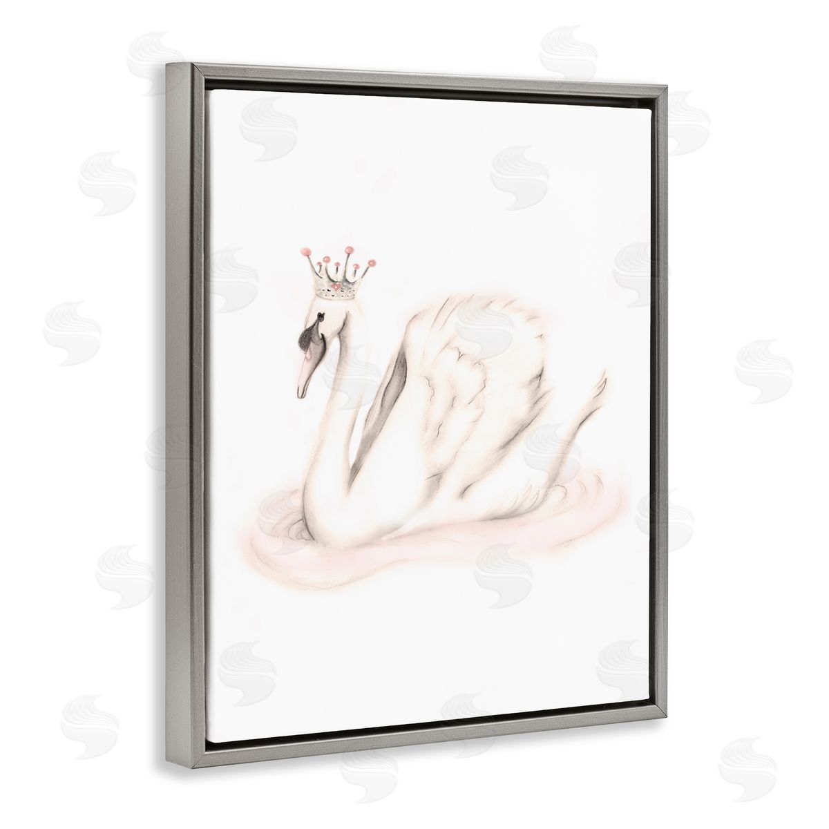 Studio Q Elegant Swan Princess Wearing Crown Tiara Pink Jewels Gray Floating Frame Canvas Wall Art Print