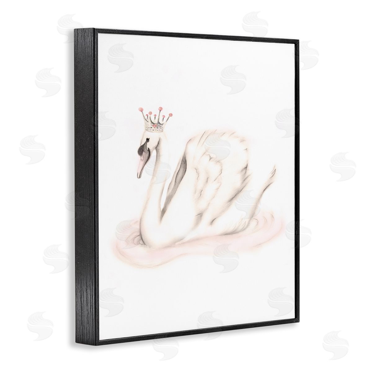 Studio Q Elegant Swan Princess Wearing Crown Tiara Pink Jewels Black Framed Giclee Wall Art Print