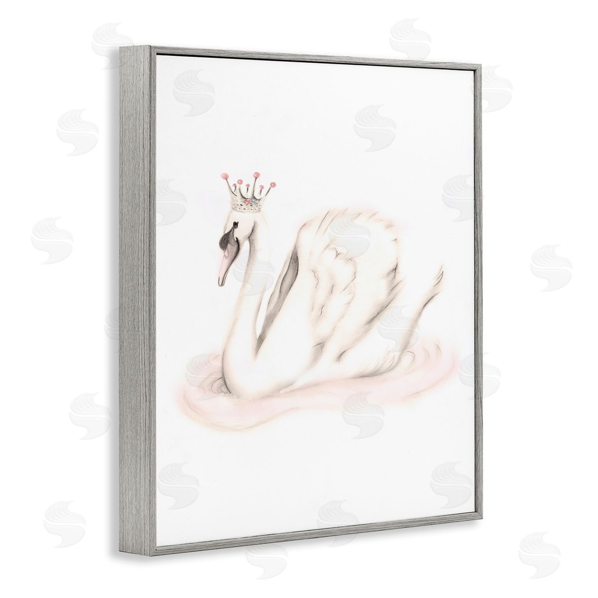 Studio Q Elegant Swan Princess Wearing Crown Tiara Pink Jewels Gray Framed Giclee Wall Art Print