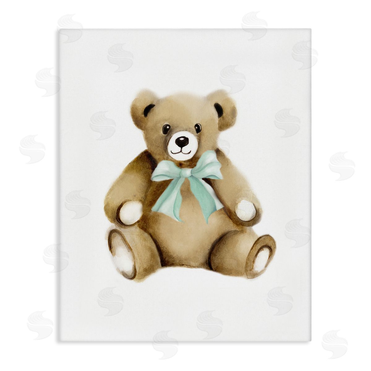Studio Q Smiling Teddy Bear Bow Stuffed Animal Sitting Stretched Canvas Wall Art Print