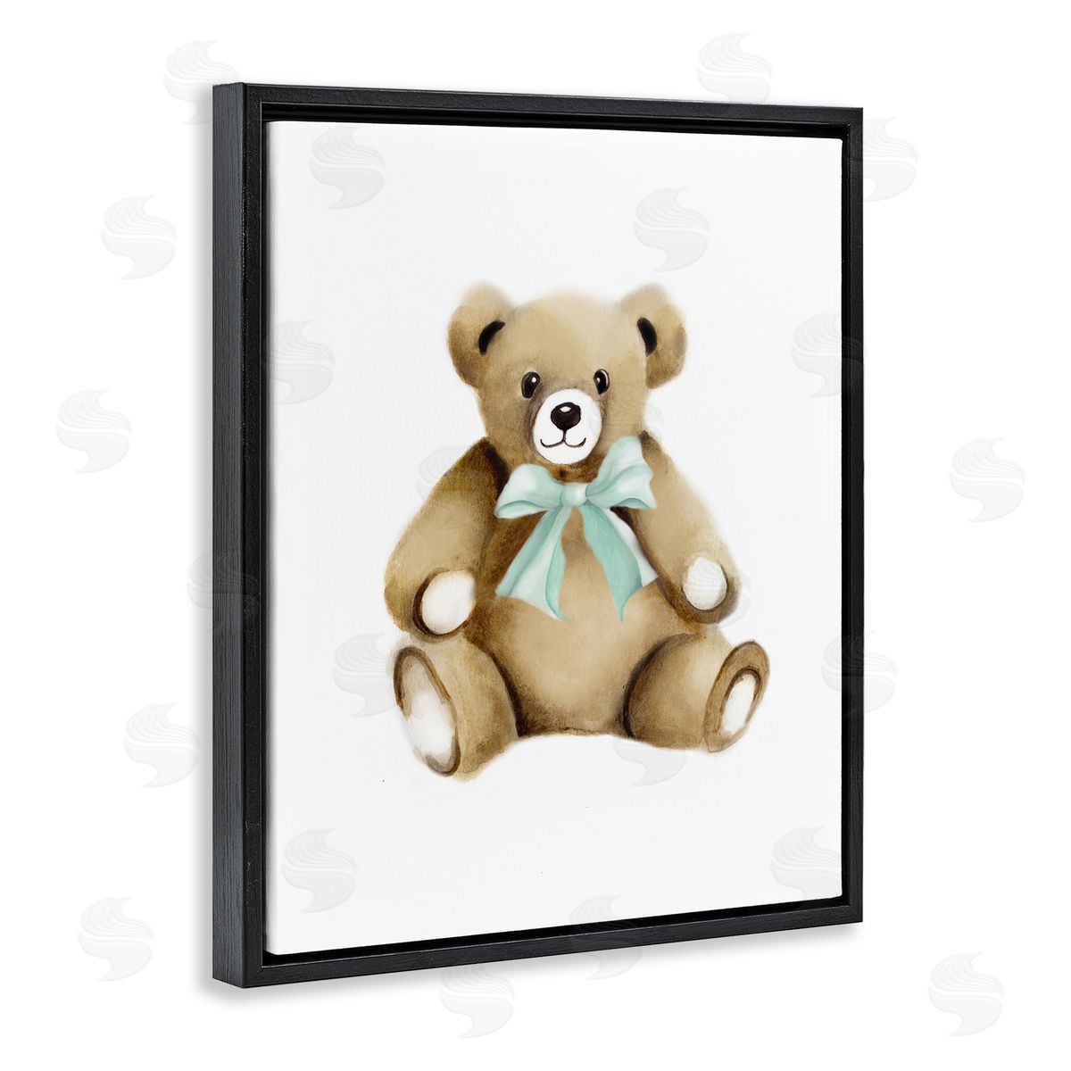 Studio Q Smiling Teddy Bear Bow Stuffed Animal Sitting Black Floating Frame Canvas Wall Art Print