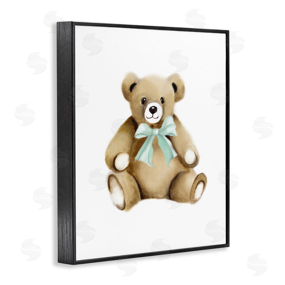 Studio Q Smiling Teddy Bear Bow Stuffed Animal Sitting Black Framed Giclee Wall Art Print