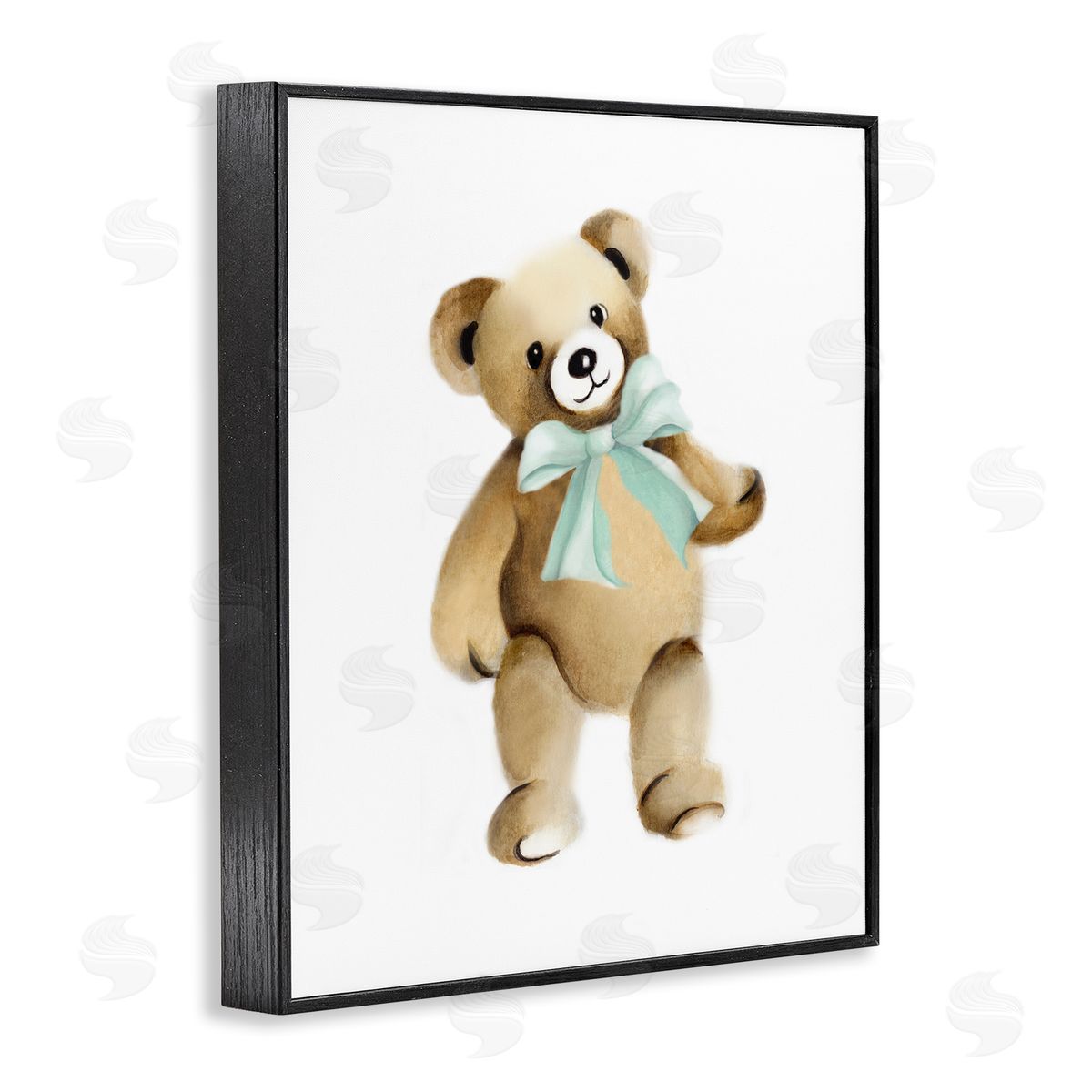 Studio Q Teddy Bear Green Bow Kids Nursery Animal  Black Framed Giclee Wall Art Print
